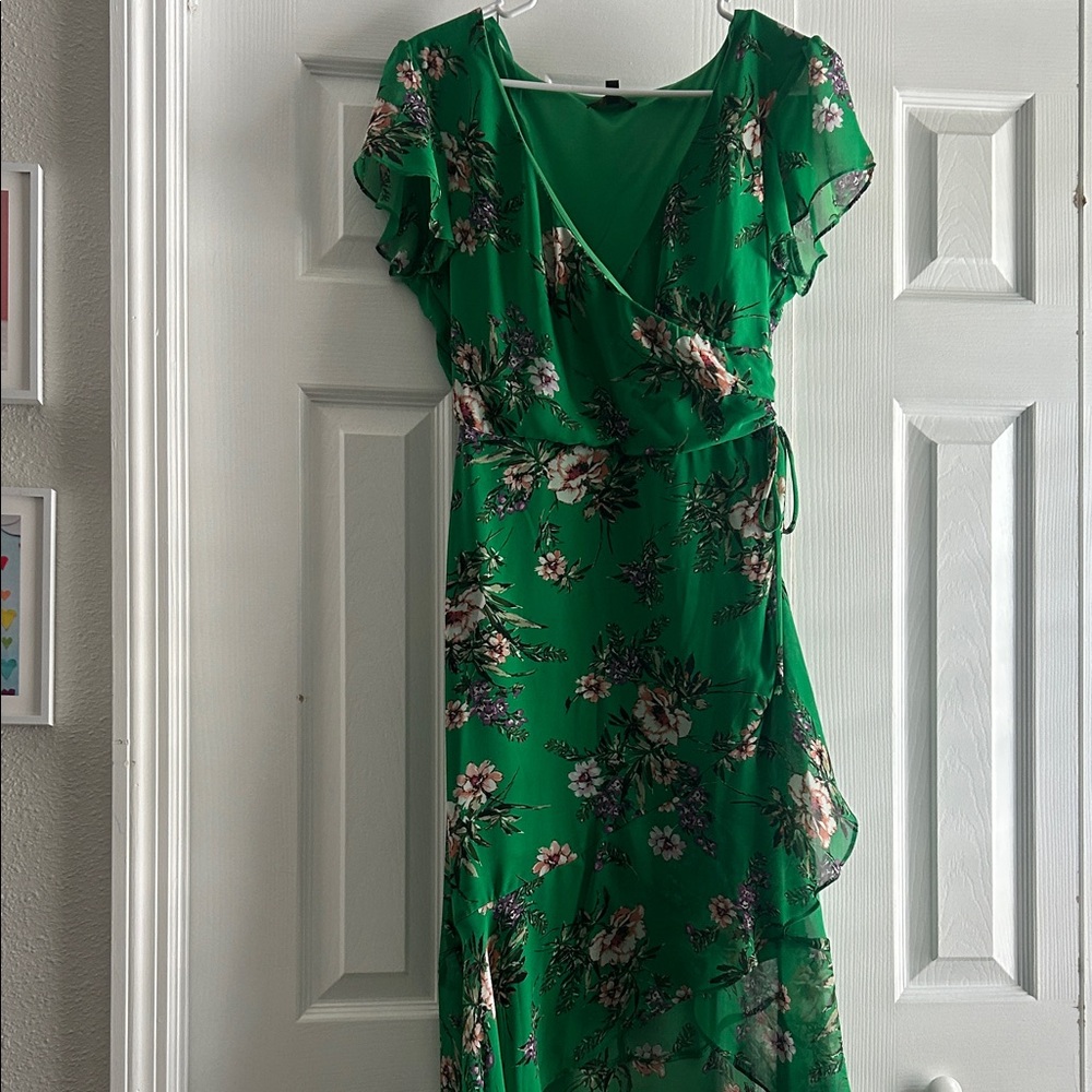 City Studio Emerald Green Floral Wrap Midi Dress
